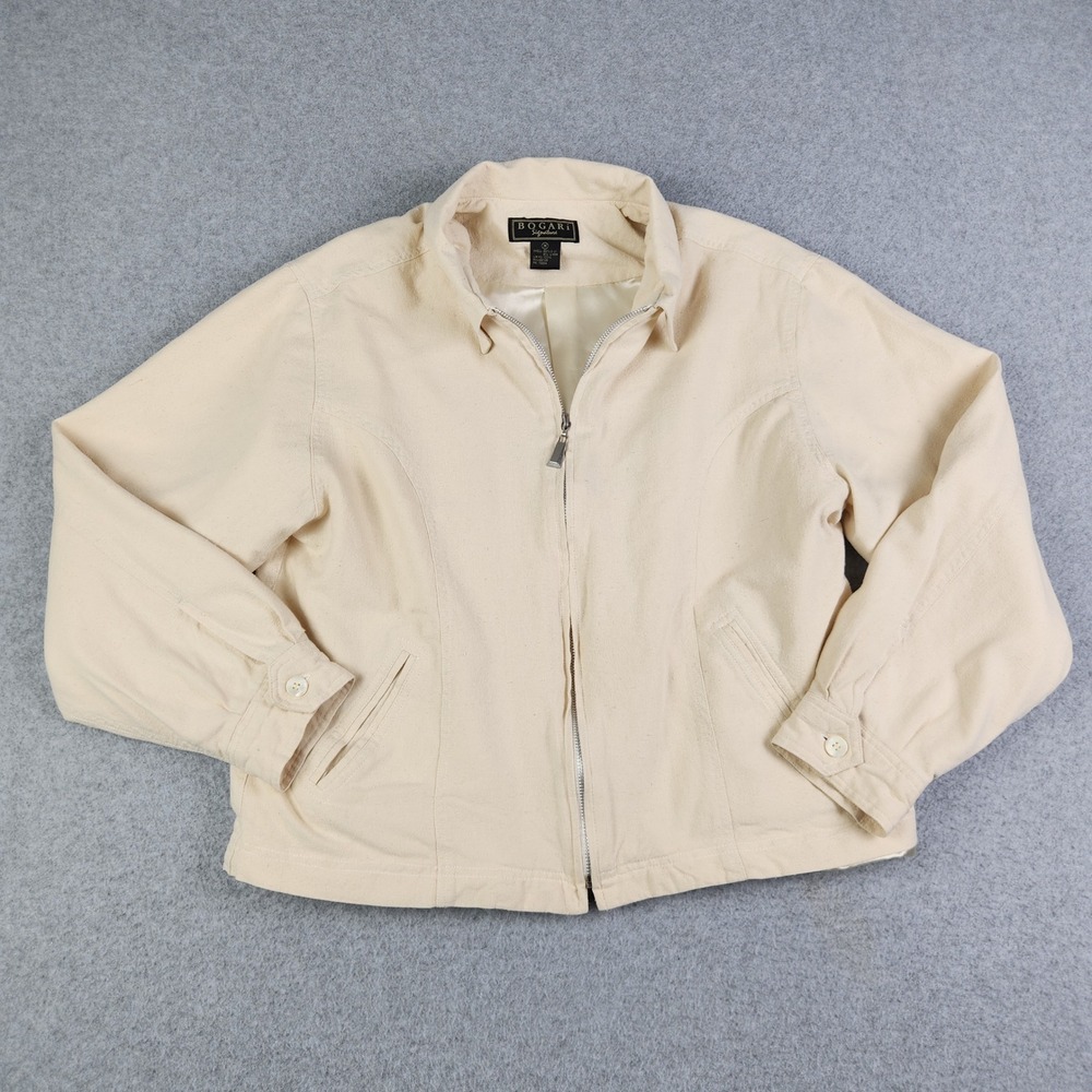 Bogari Signature Jacket Womens Medium Cream Silk Harrington Long Sleeve Full Zip